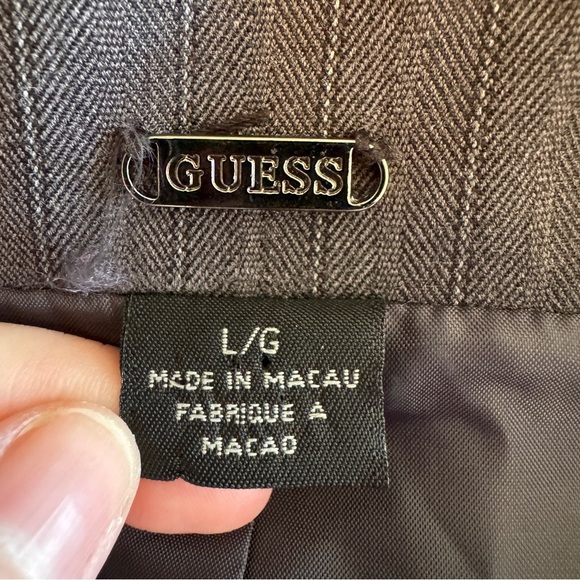 Guess Y2K Office Siren Cap Sleeve Blazer Sz L Gray Pinstripe Sexy 90s NO BELT - Picture 10 of 15